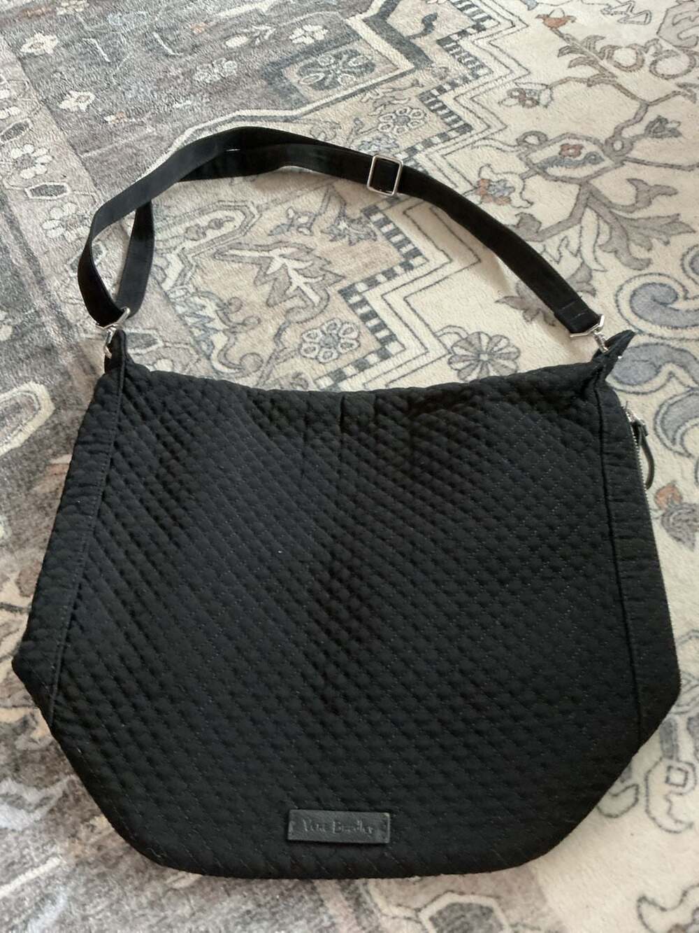 Vera Bradley Quilted Microfiber Crescent Crossbody Shoulder Bag in Classic Black